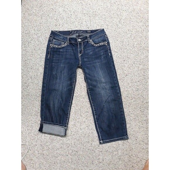 11 La Idol Dark Wash Embellished Bling Capris - Picture 3 of 5